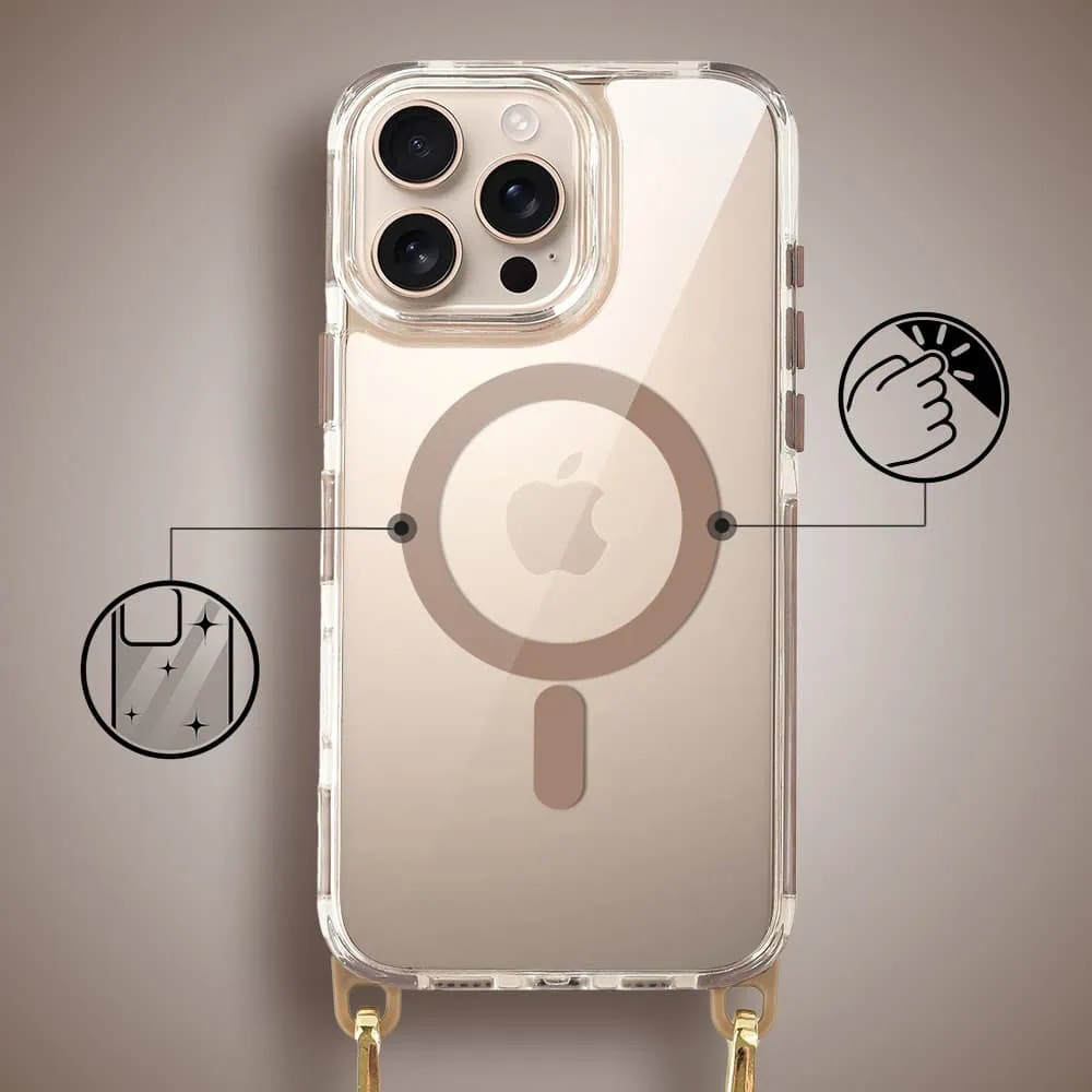 Etui do iPhone 16 Pro, MagSafe, ze smyczą, na ramię, crossbody, pustynny tytan - nowe (1)