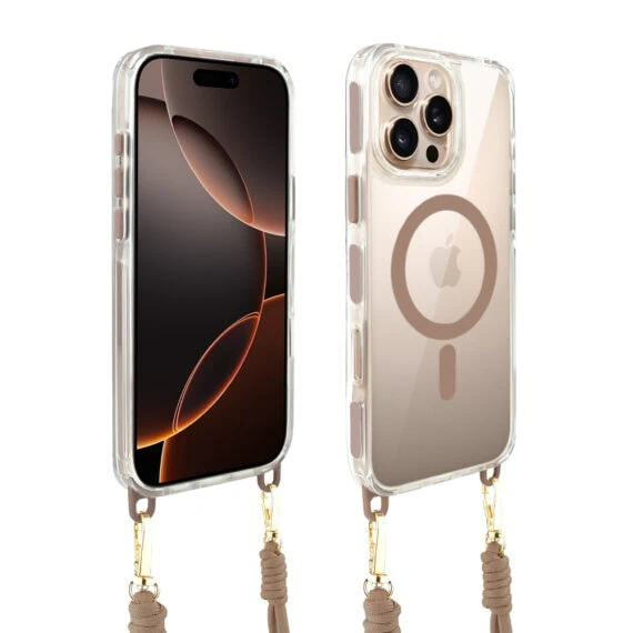Etui do iPhone 16 Pro, MagSafe, ze smyczą, na ramię, crossbody, pustynny tytan - nowe (10)