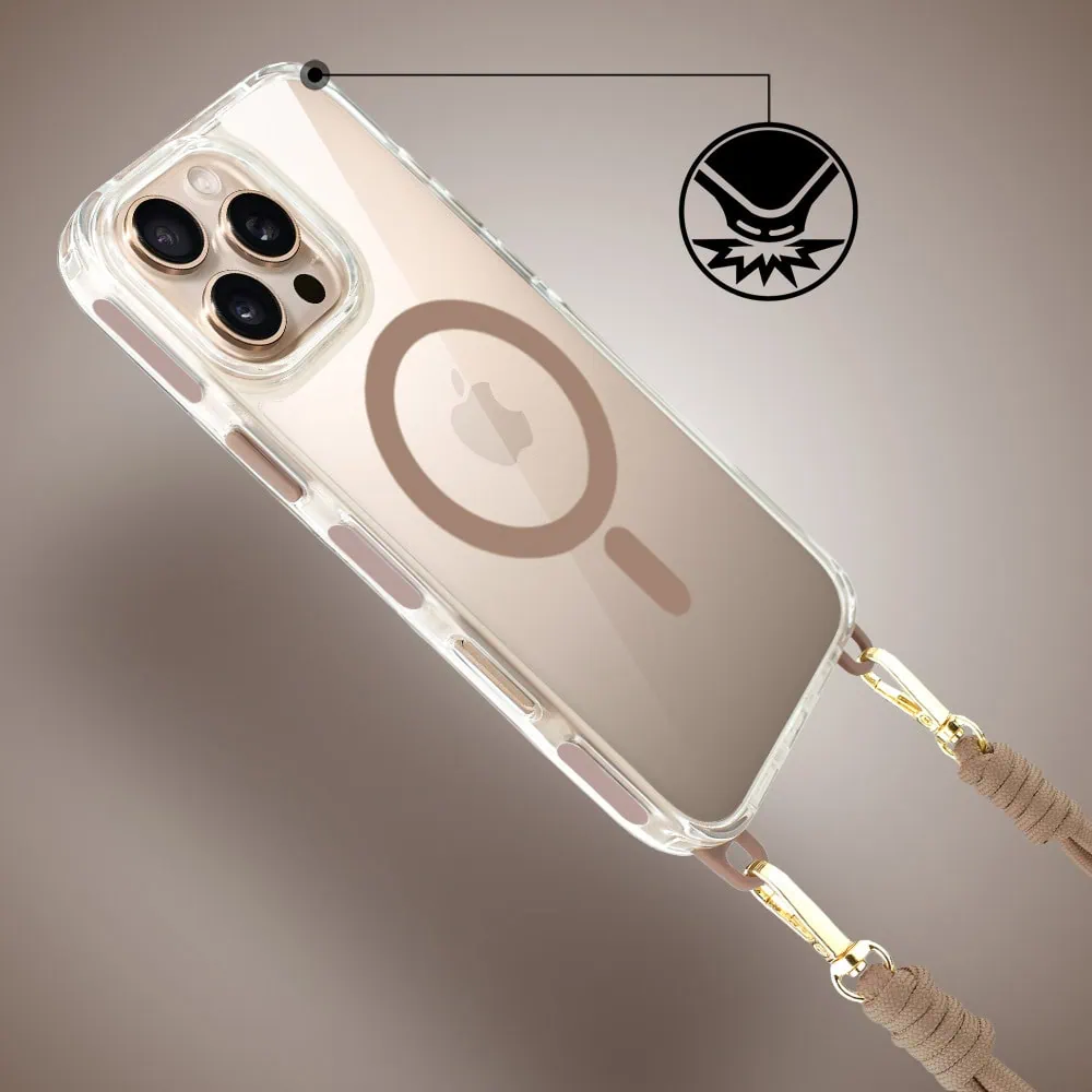 Etui do iPhone 16 Pro, MagSafe, ze smyczą, na ramię, crossbody, pustynny tytan - nowe (3)