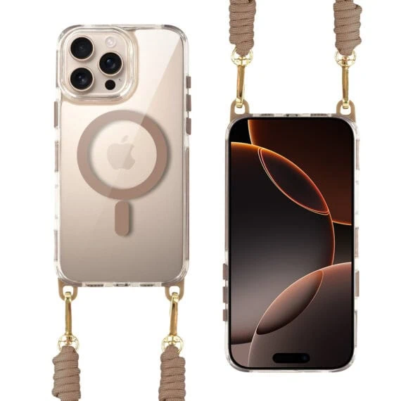 Etui do iPhone 16 Pro, MagSafe, ze smyczą, na ramię, crossbody, pustynny tytan - nowe (7)