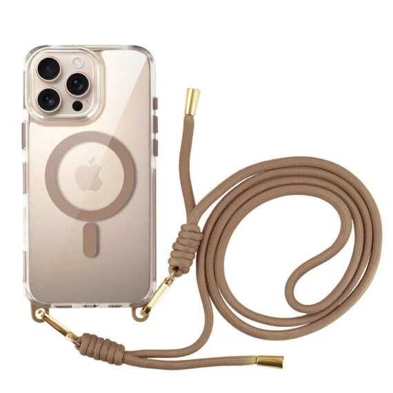 Etui do iPhone 16 Pro, MagSafe, ze smyczą, na ramię, crossbody, pustynny tytan - nowe (9)
