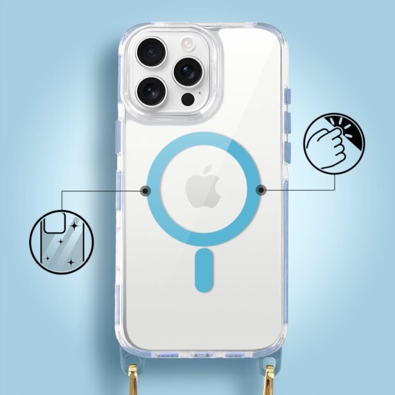 Etui do iPhone 16 Pro Max, MagSafe, ze smyczą, na ramię, crossbody, niebieskie (1)