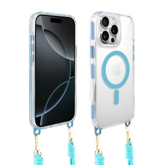 Etui do iPhone 16 Pro Max, MagSafe, ze smyczą, na ramię, crossbody, niebieskie (10)