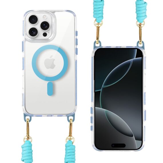 Etui do iPhone 16 Pro Max, MagSafe, ze smyczą, na ramię, crossbody, niebieskie (7)