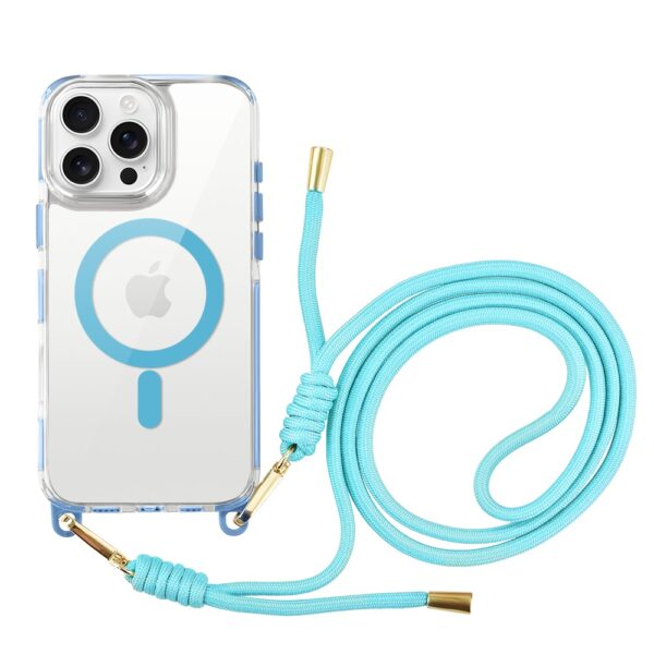 Etui do iPhone 16 Pro, MagSafe, ze smyczą, na ramię, crossbody, niebieskie