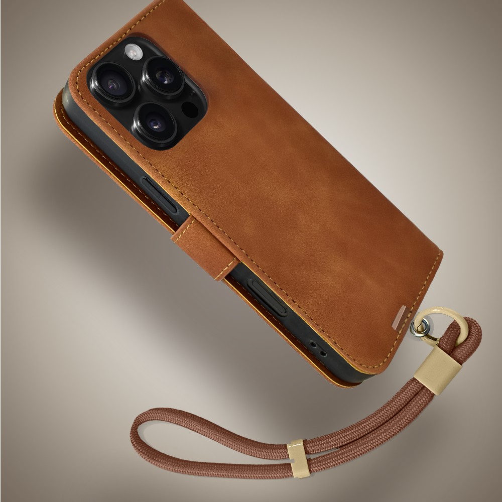 Etui do iPhone 16 Pro książkowe Velvet Touch, aksamitne, portfelowe z zamknięciem, brązowe (6)