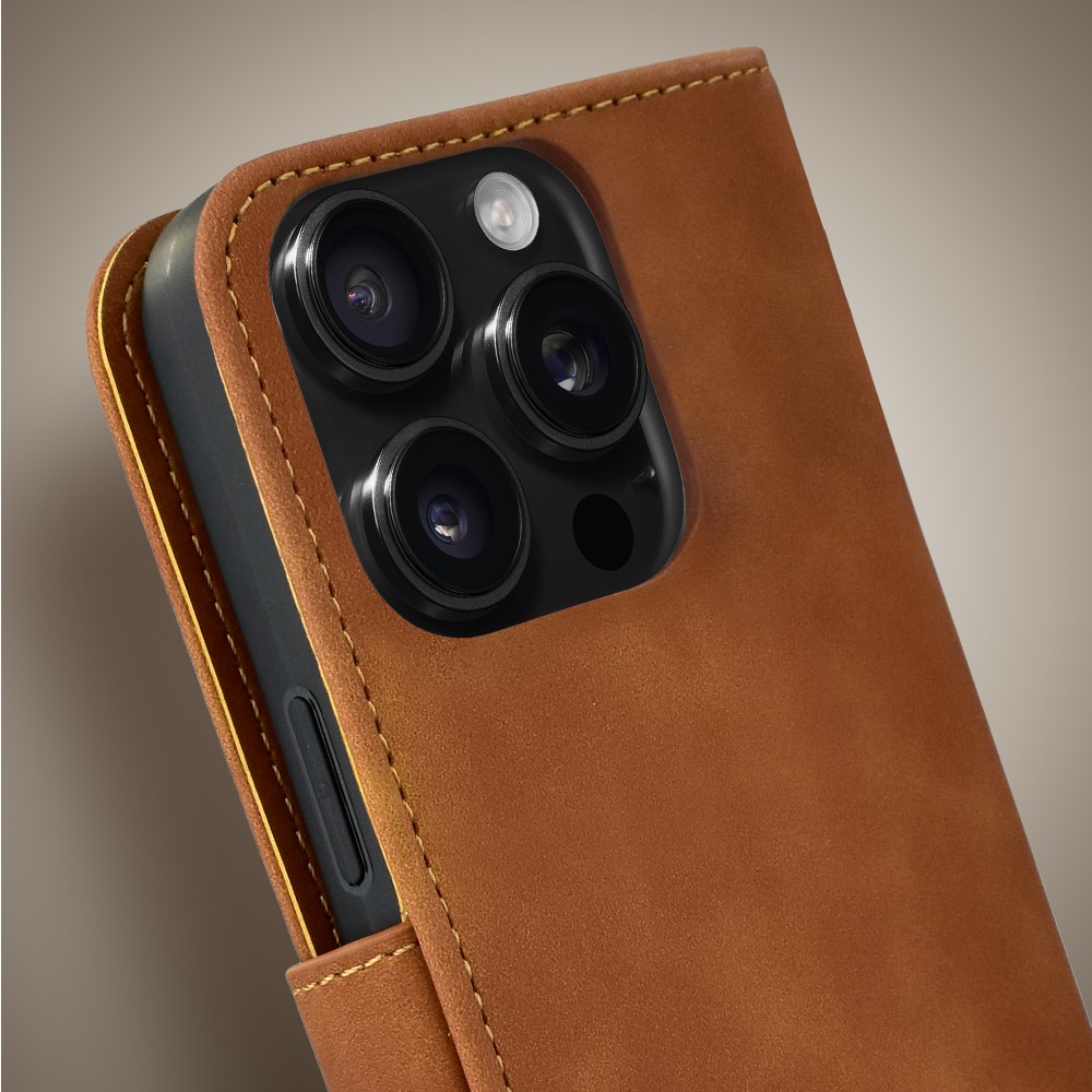 Etui do iPhone 16 Pro książkowe Velvet Touch, aksamitne, portfelowe z zamknięciem, brązowe (7)