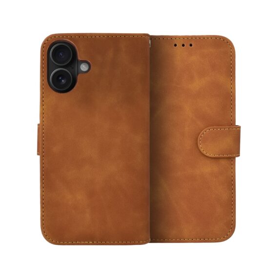 Etui do iPhone 16 książkowe Velvet Touch, aksamitne, portfelowe z zamknięciem, brązowe (2)