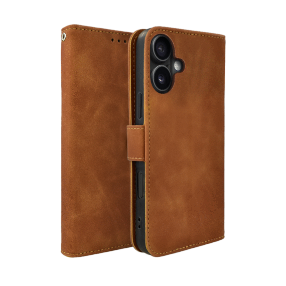 Etui do iPhone 16 książkowe Velvet Touch, aksamitne, portfelowe z zamknięciem, brązowe (4)