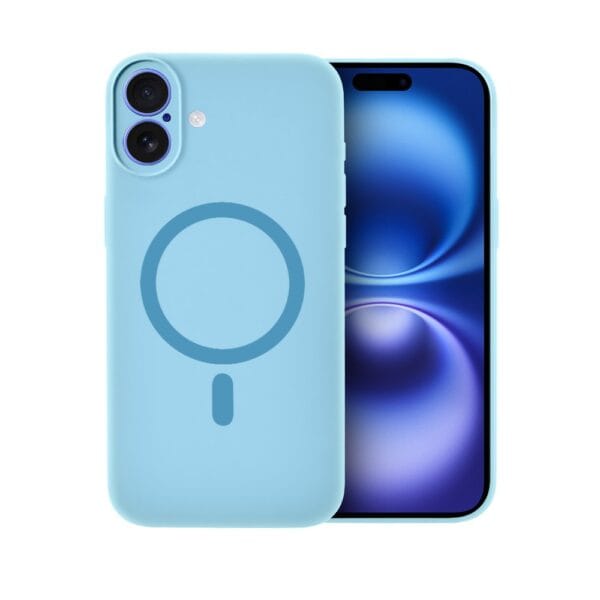 Etui do iPhone 16 Plus, silikonowe z MagSafe, mikrofibra soft touch z osłoną na aparat, jasny niebieski