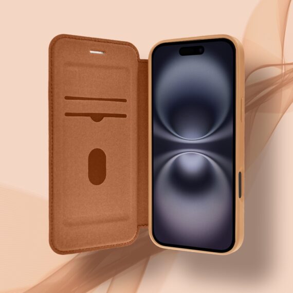 Etui do iPhone 16 z klapką Solid MagSafe Book, typu książka, brązowe (5)