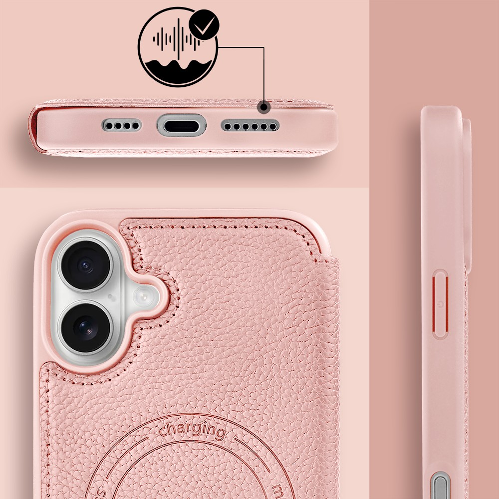 Etui do iPhone 16 z klapką Solid MagSafe Book, typu książka, różowe (3)