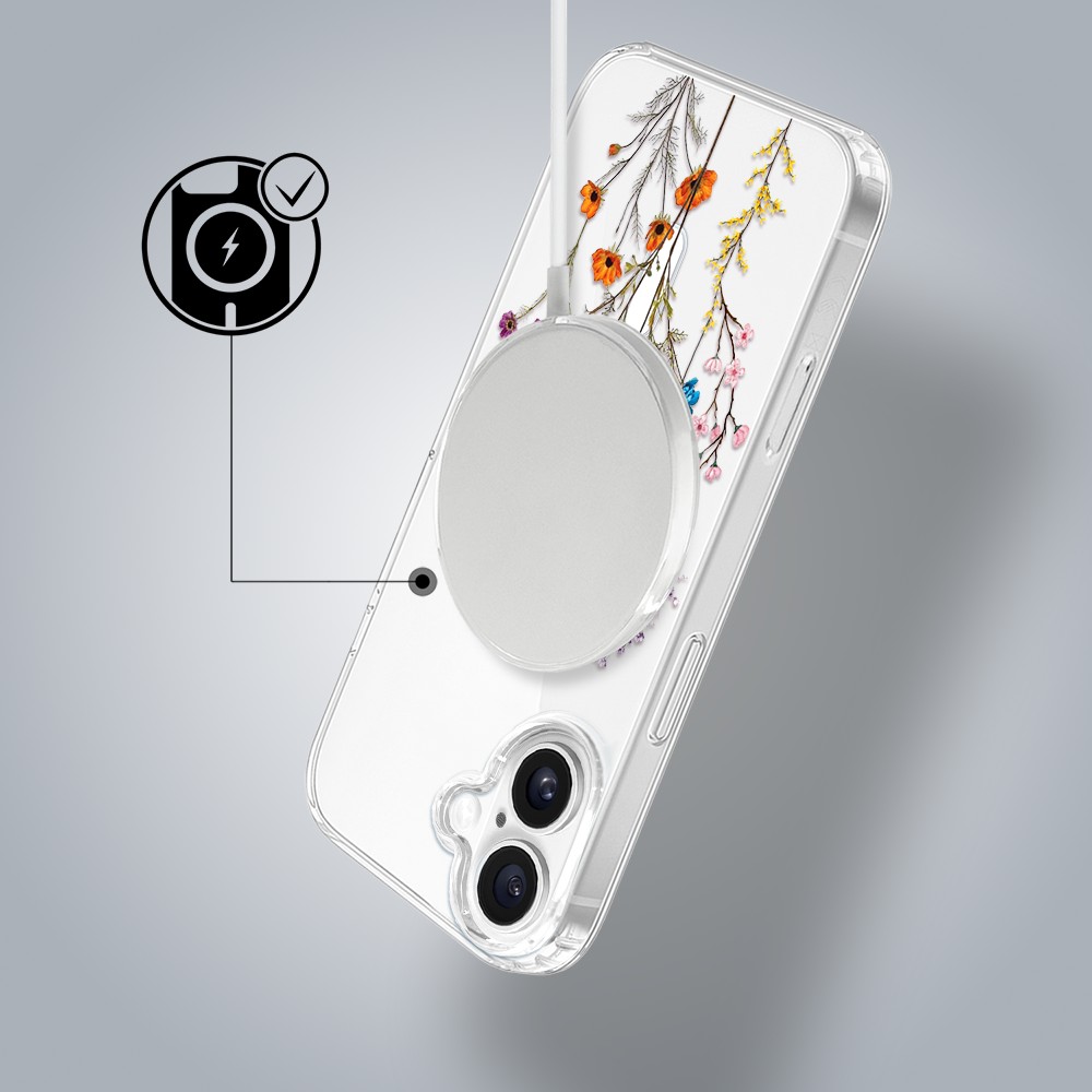 Etui do iPhone 17 Flower MagSafe kwiaty różnokolorowe, przeźroczyste17-1