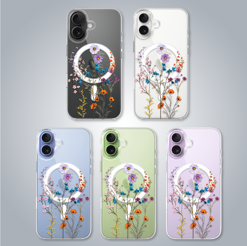 Etui do iPhone 17 Flower MagSafe kwiaty różnokolorowe, przeźroczyste17-2