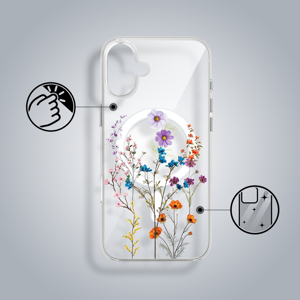 Etui do iPhone 17 Flower MagSafe kwiaty różnokolorowe, przeźroczyste17-3