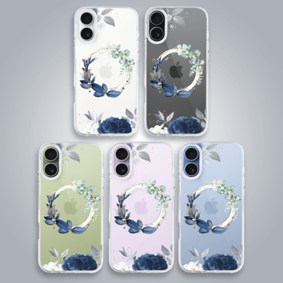 Etui-do-iPhone-17-Flower-MagSafe-niebieskie-kwiaty-przezroczyste-2