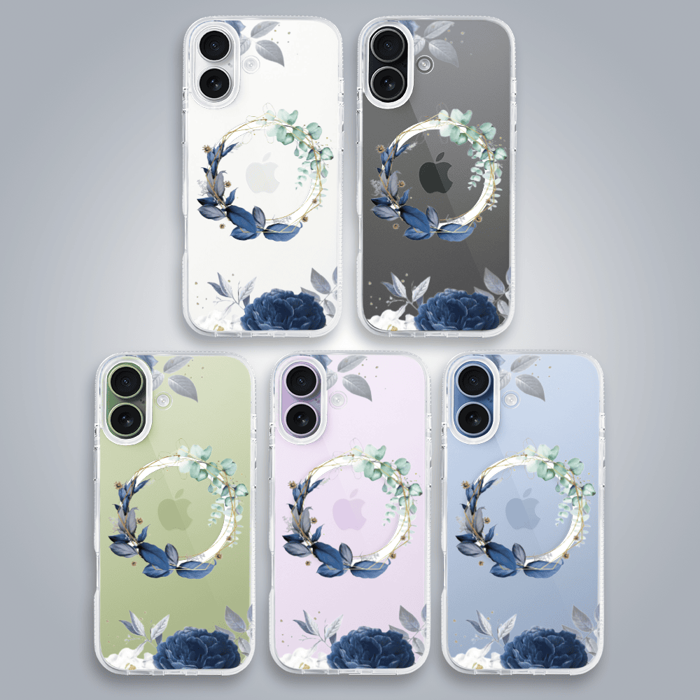 Etui-do-iPhone-17-Flower-MagSafe-niebieskie-kwiaty-przezroczyste-2