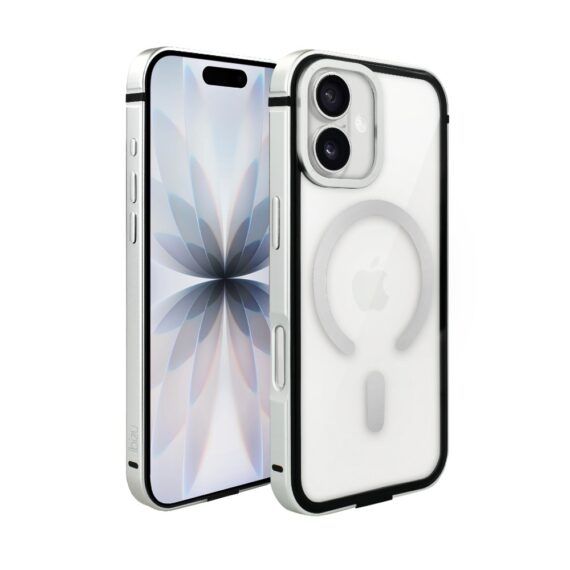 Etui do iPhone 17 IBIZU Elite Skin z MagSafe, krystalicznie czyste z metalową ramką, srebrne Obszar kompozycji 1