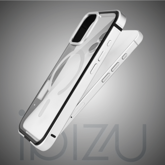 Etui do iPhone 17 IBIZU Elite Skin z MagSafe, krystalicznie czyste z metalową ramką, srebrne Obszar kompozycji 8