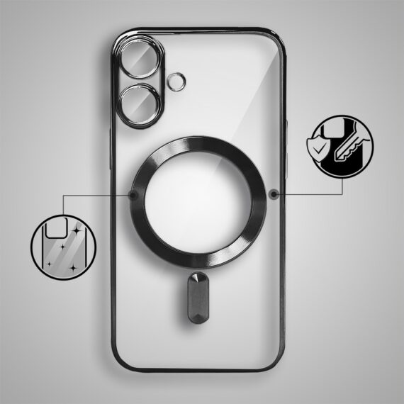 Etui do iPhone 17 MagSafe Luxury Protect przeźroczyste, hybrydowa ochrona kamery, czarne Artboard 2