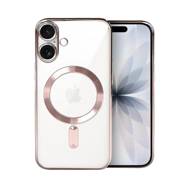 Etui do iPhone 17 MagSafe Luxury Protect przeźroczyste, hybrydowa ochrona kamery, różowe złoto
