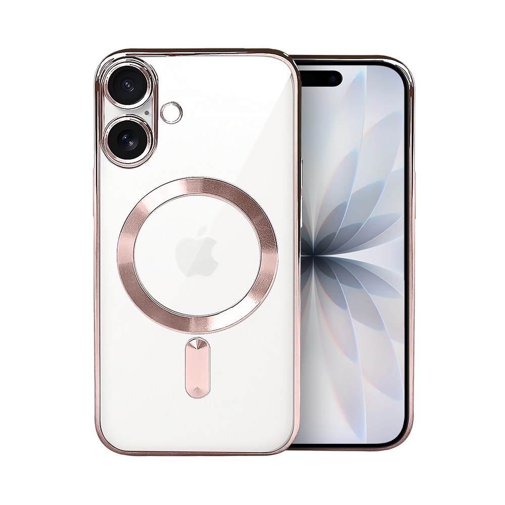 Etui do iPhone 17 MagSafe Luxury Protect przeźroczyste, hybrydowa ochrona kamery, różowe złoto