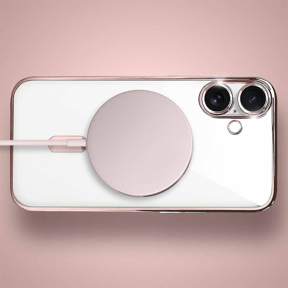 Etui do iPhone 17 MagSafe Luxury Protect przeźroczyste, hybrydowa ochrona kamery, różowe złoto Artboard 3