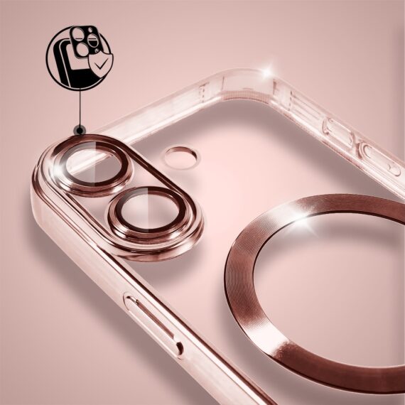 Etui do iPhone 17 MagSafe Luxury Protect przeźroczyste, hybrydowa ochrona kamery, różowe złoto Artboard 4