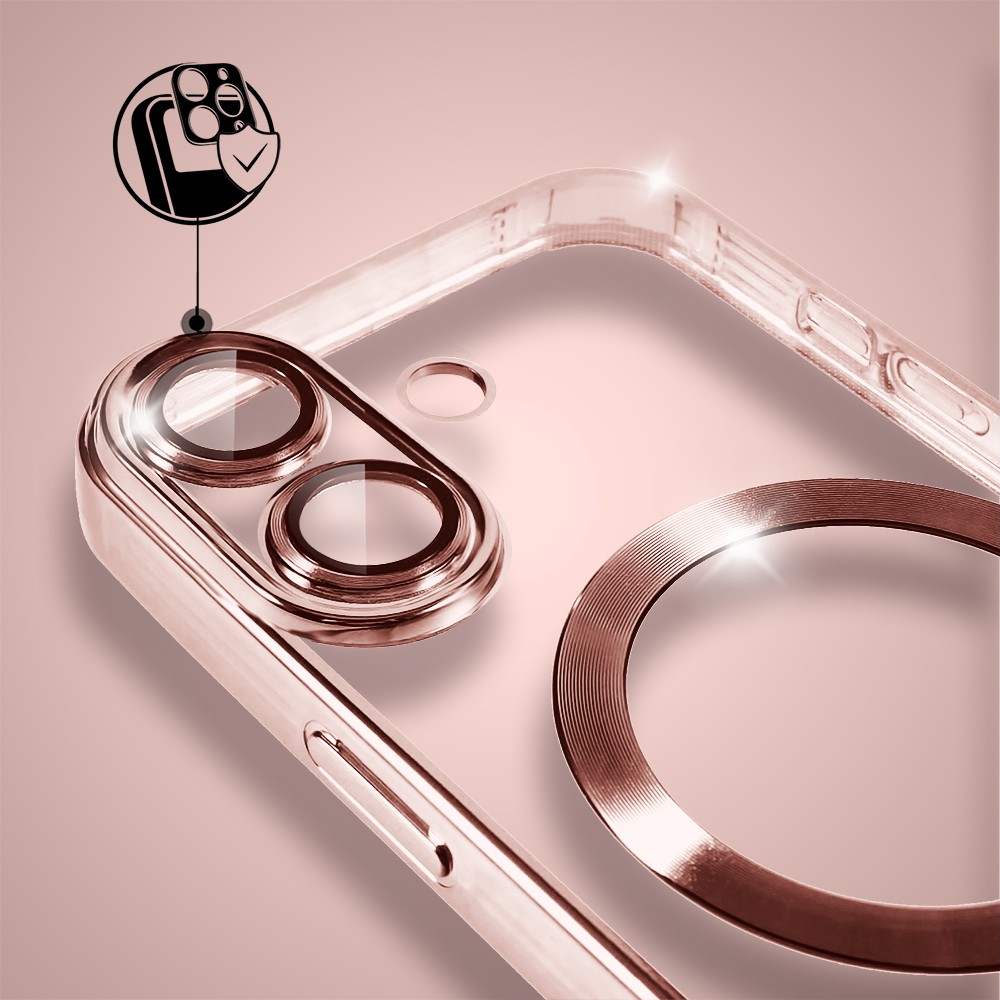 Etui do iPhone 17 MagSafe Luxury Protect przeźroczyste, hybrydowa ochrona kamery, różowe złoto Artboard 4