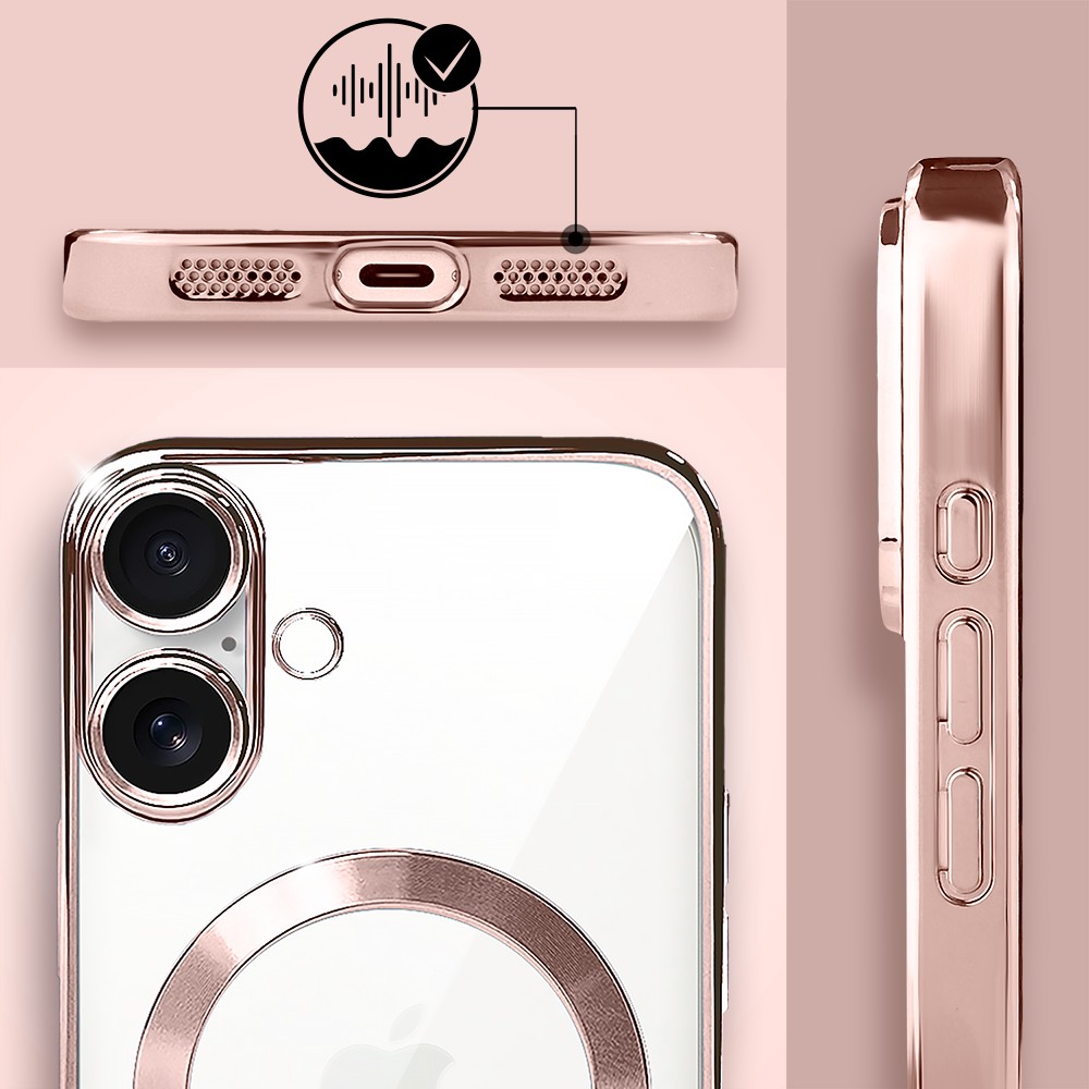 Etui do iPhone 17 MagSafe Luxury Protect przeźroczyste, hybrydowa ochrona kamery, różowe złoto Artboard 5