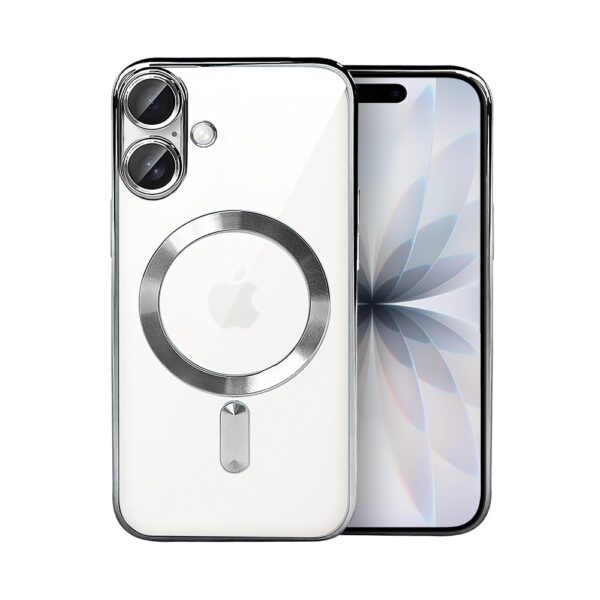 Etui do iPhone 17 MagSafe Luxury Protect przeźroczyste, hybrydowa ochrona kamery, srebrne