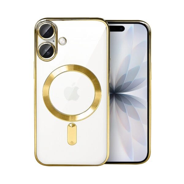 Etui do iPhone 17 MagSafe Luxury Protect przeźroczyste, hybrydowa ochrona kamery, złote