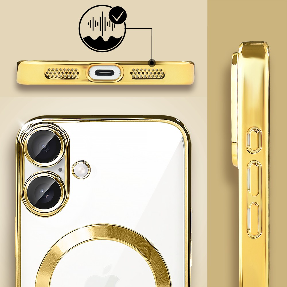Etui do iPhone 17 MagSafe Luxury Protect przeźroczyste, hybrydowa ochrona kamery, złote Artboard 5