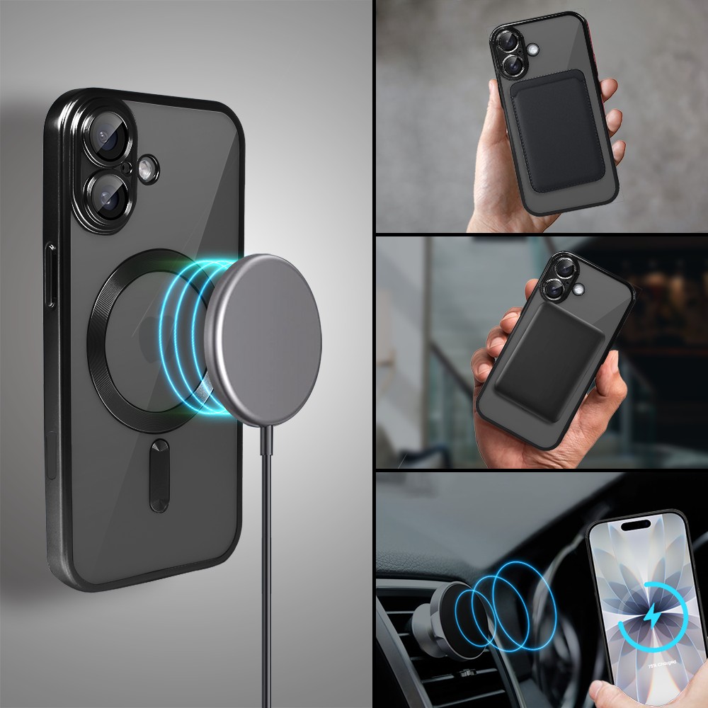 Etui do iPhone 17 MagSafe Luxury Protect przeźroczyste, z osłoną aparatu, Titanium Finish, czarne Obszar kompozycji 3