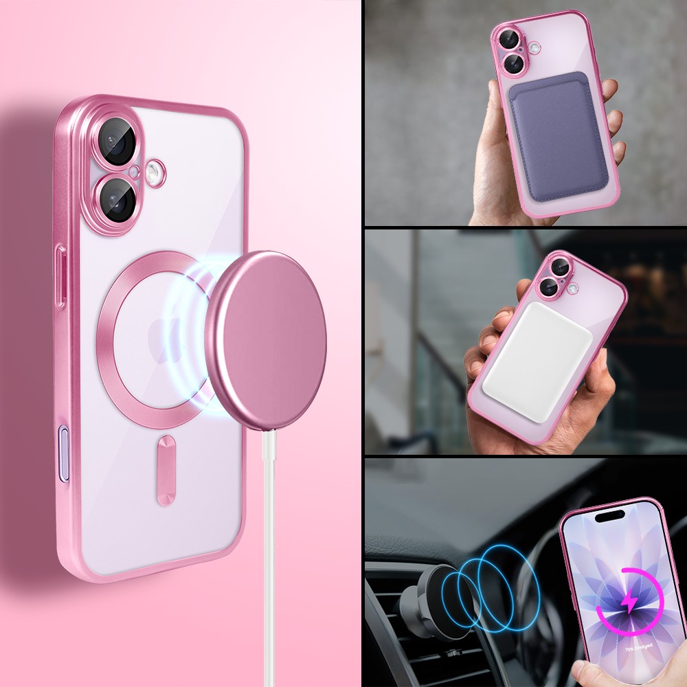 Etui do iPhone 17 MagSafe Luxury Protect przeźroczyste, z osłoną aparatu, Titanium Finish, różowe Obszar kompozycji 3