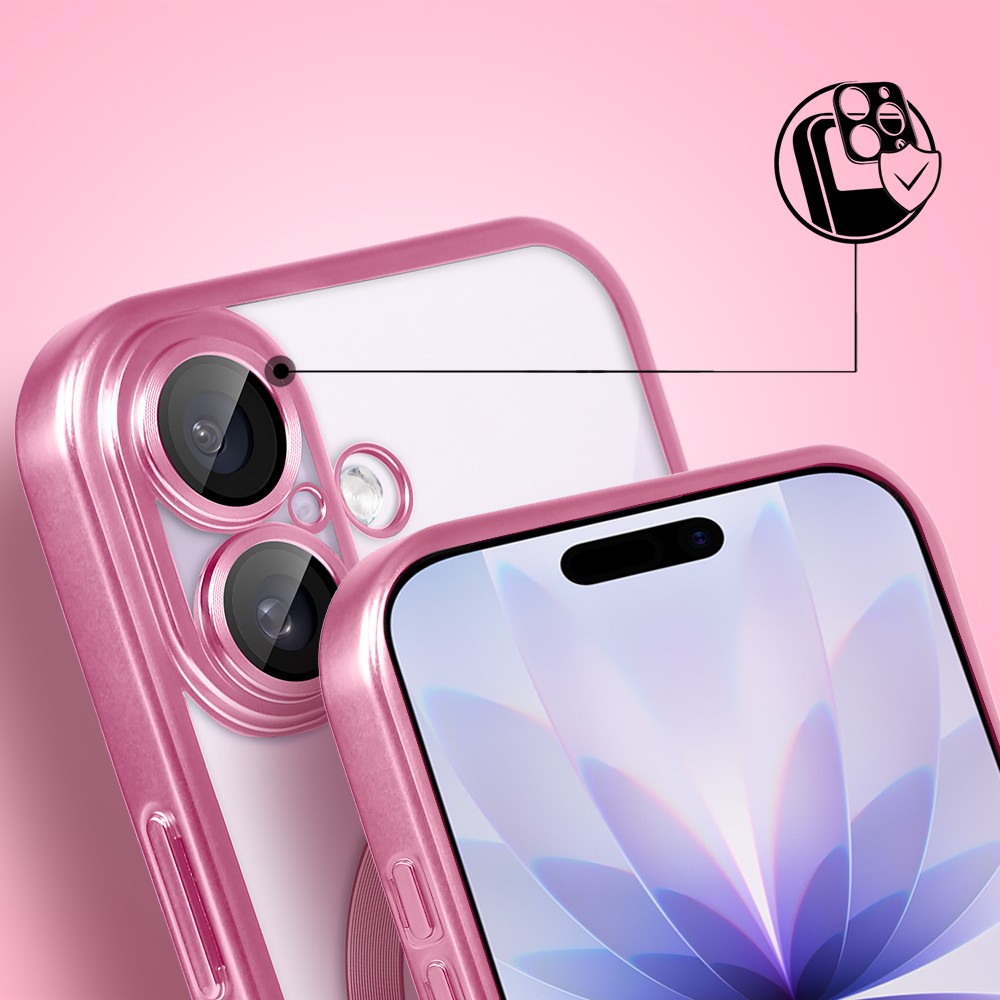 Etui do iPhone 17 MagSafe Luxury Protect przeźroczyste, z osłoną aparatu, Titanium Finish, różowe Obszar kompozycji 5