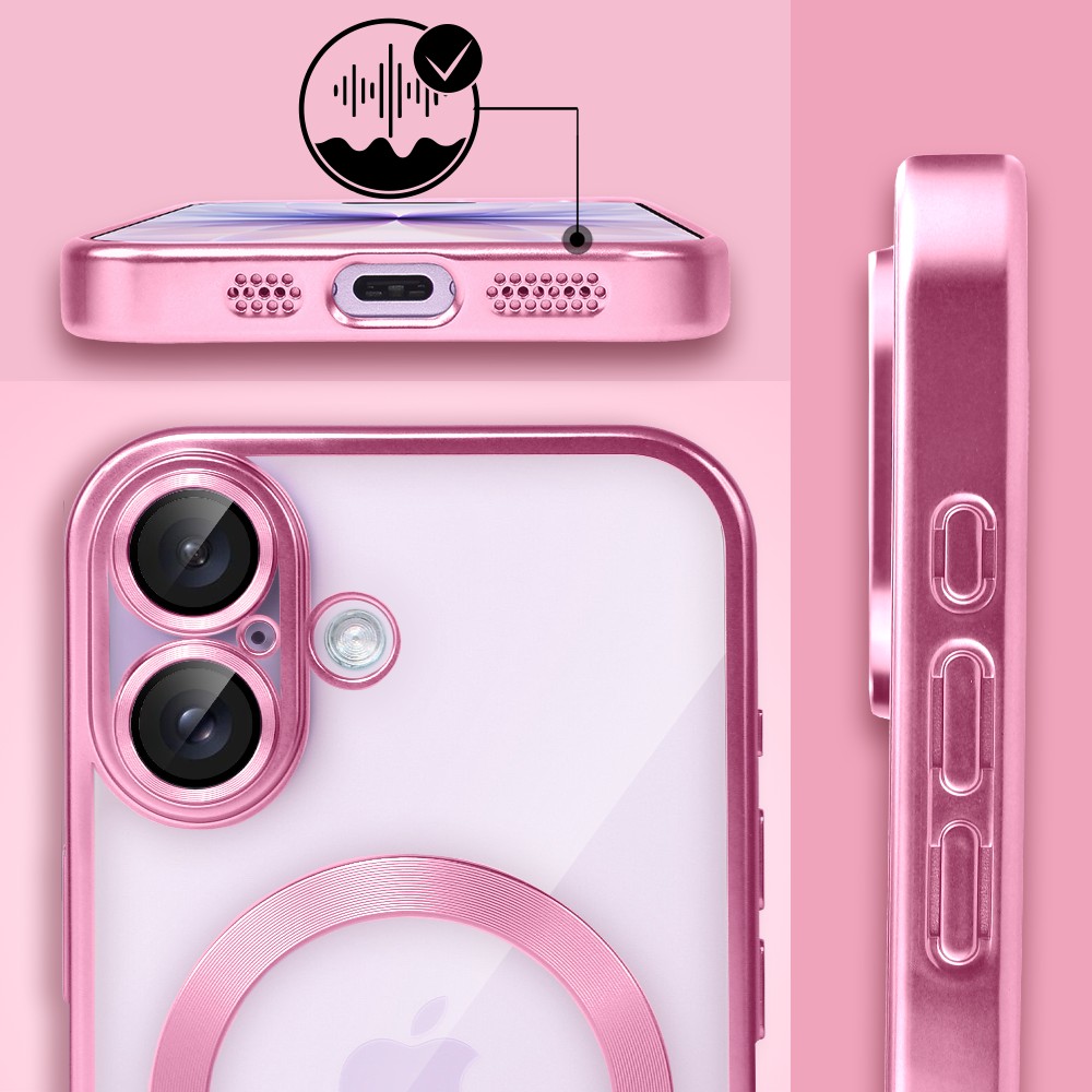Etui do iPhone 17 MagSafe Luxury Protect przeźroczyste, z osłoną aparatu, Titanium Finish, różowe Obszar kompozycji 6