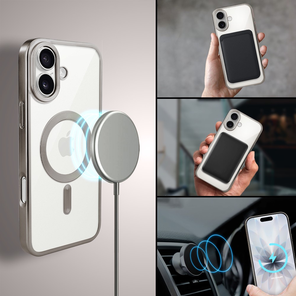 Etui do iPhone 17 MagSafe Luxury Titanium Finish, przeźroczyste, tytanowe Obszar kompozycji 3
