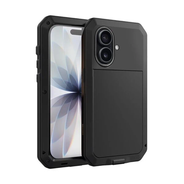Etui do iPhone 17 Panzer Max, metalowa, skręcana, pancerna obudowa przód+tył, czarne