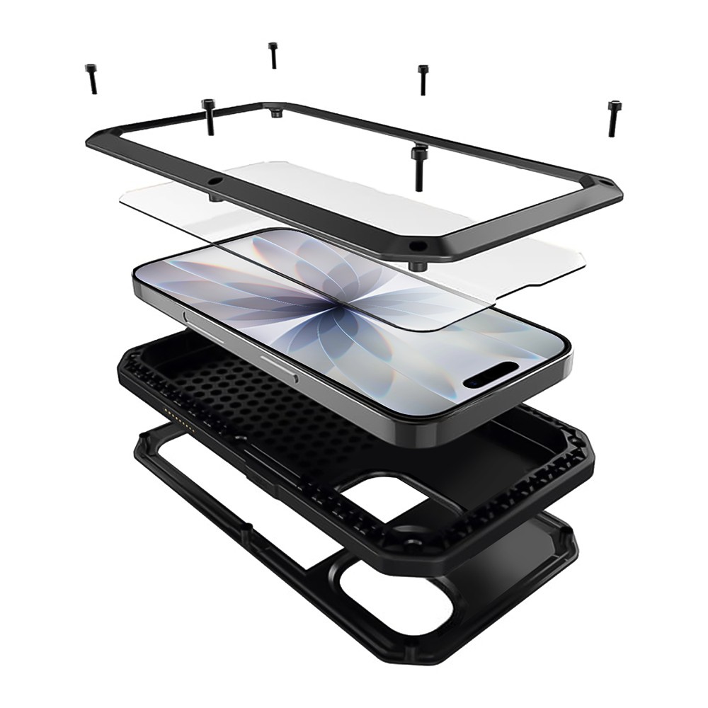 Etui do iPhone 17 Panzer Max, metalowa, skręcana, pancerna obudowa przód+tył, czarne Artboard 5