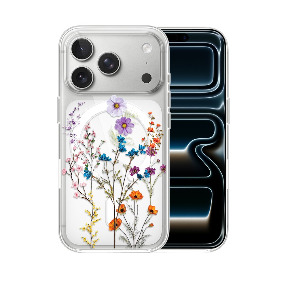 Etui do iPhone 17 Pro, Flower MagSafe, kwiaty różnokolorowe, przeźroczyste