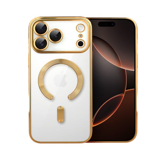 Etui do iPhone 17 Pro MagSafe Luxury Protect przeźroczyste, hybrydowa ochrona kamery, złote1Artboard 1