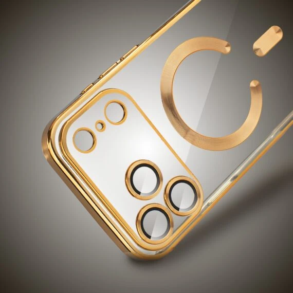 Etui do iPhone 17 Pro MagSafe Luxury Protect przeźroczyste, hybrydowa ochrona kamery, złote1Artboard 2