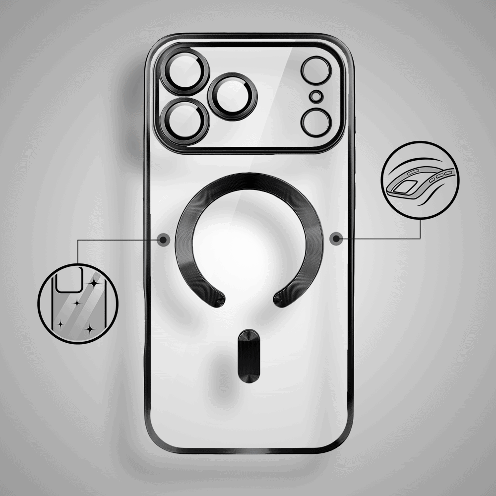 Etui-do-iPhone-17-Pro-MagSafe-Luxury-Protect-przezroczyste-z-oslona-aparatu-Titanium-Finish-czarne-pop
