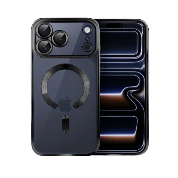 Etui do iPhone 17 Pro Max MagSafe Luxury Protect przeźroczyste, z osłoną aparatu, Titanium Finish, czarne