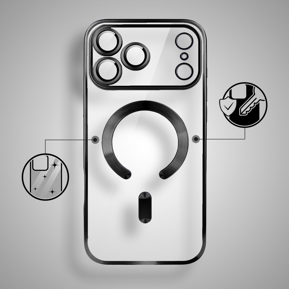 Etui do iPhone 17 Pro MagSafe Luxury Protect przeźroczyste, z osłoną aparatu, Titanium Finish, czarneObszar kompozycji 2