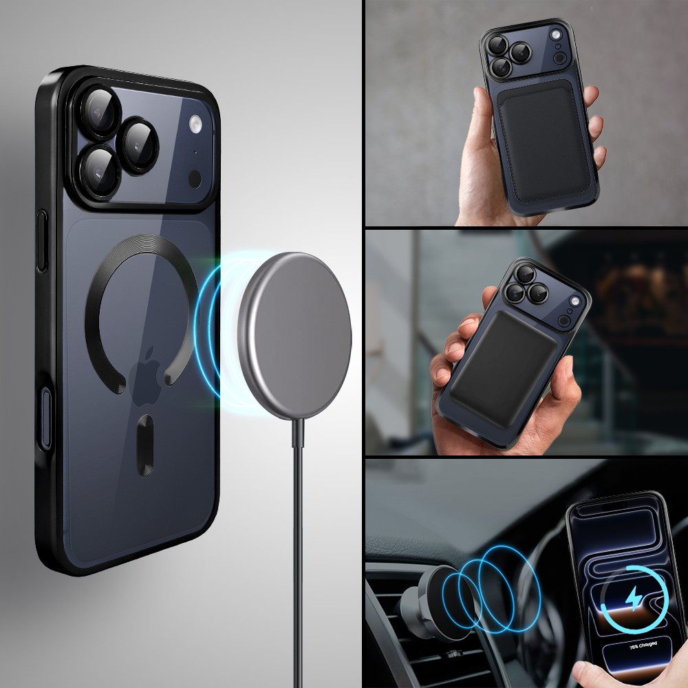 Etui do iPhone 17 Pro MagSafe Luxury Protect przeźroczyste, z osłoną aparatu, Titanium Finish, czarneObszar kompozycji 3