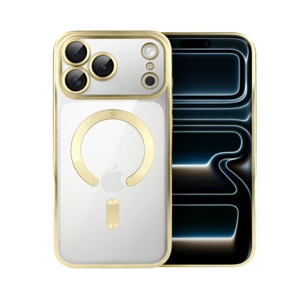 Etui do iPhone 17 Pro MagSafe Luxury Protect przeźroczyste, z osłoną aparatu, Titanium Finish, złote