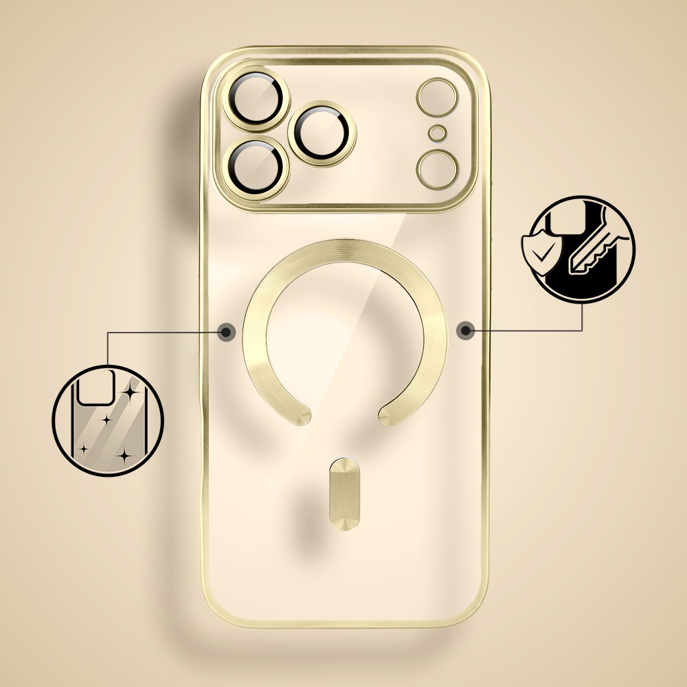 Etui do iPhone 17 Pro MagSafe Luxury Protect przeźroczyste, z osłoną aparatu, Titanium Finish, złote 2