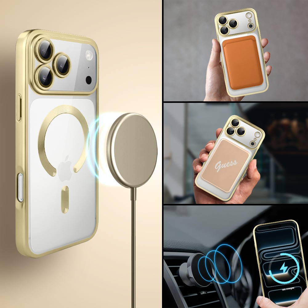 Etui do iPhone 17 Pro MagSafe Luxury Protect przeźroczyste, z osłoną aparatu, Titanium Finish, złote 3